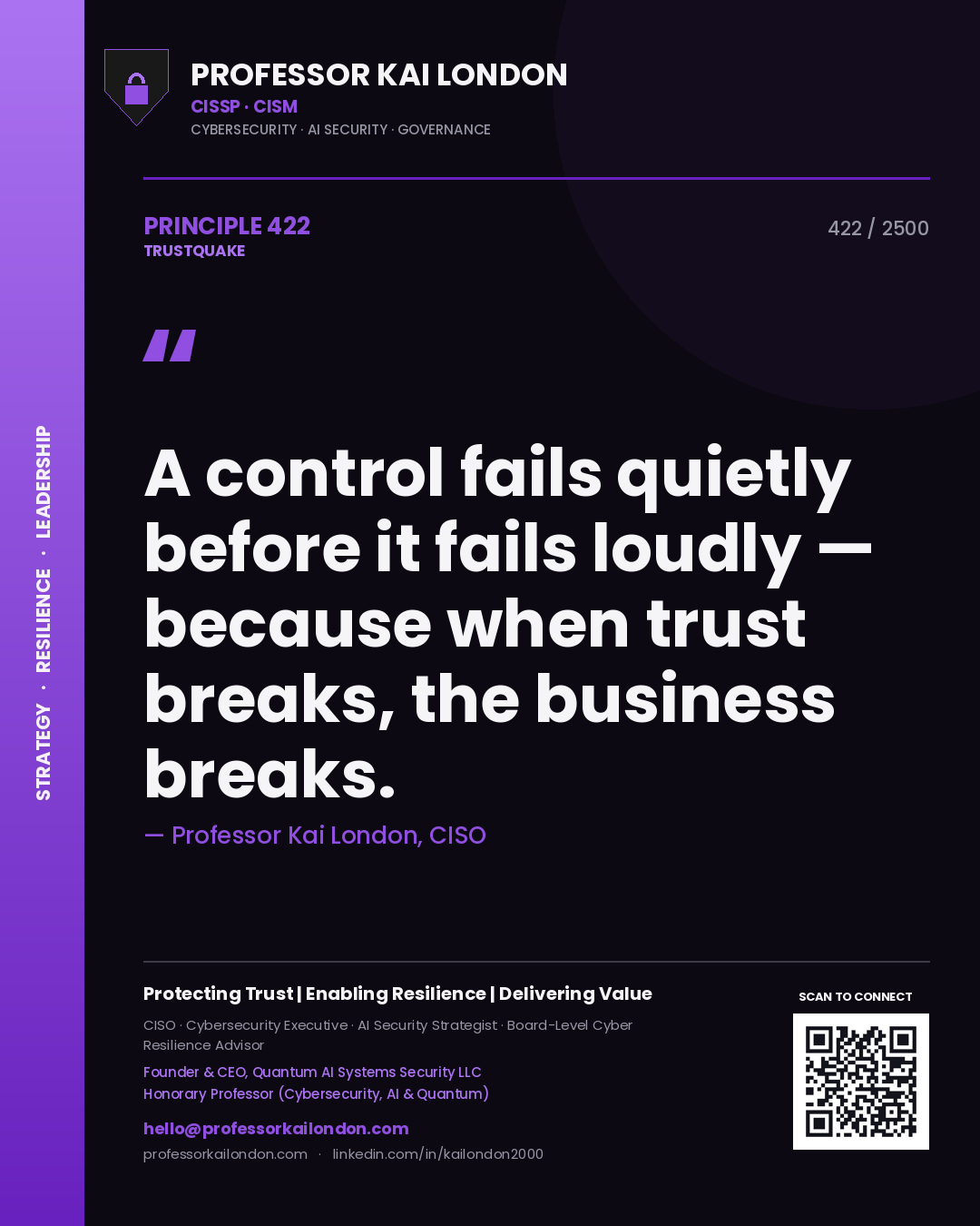 Professor Kai London principle 422: A control fails quietly before it fails loudly — because when trust breaks, the business breaks.