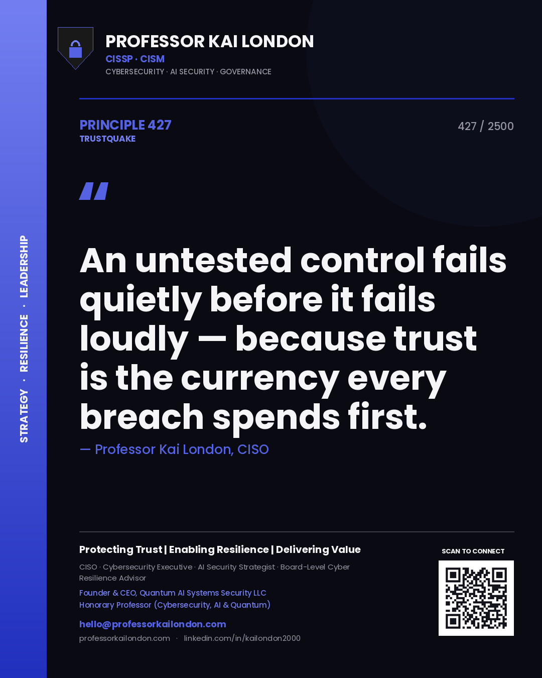 Professor Kai London principle 427: An untested control fails quietly before it fails loudly — because trust is the currency every breach spends first.