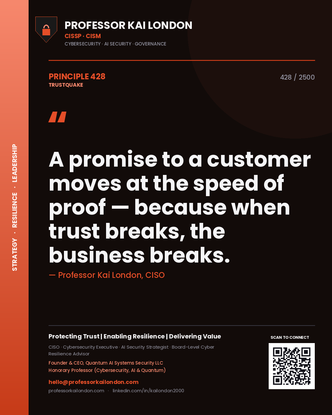 Professor Kai London principle 428: A promise to a customer moves at the speed of proof — because when trust breaks, the business breaks.