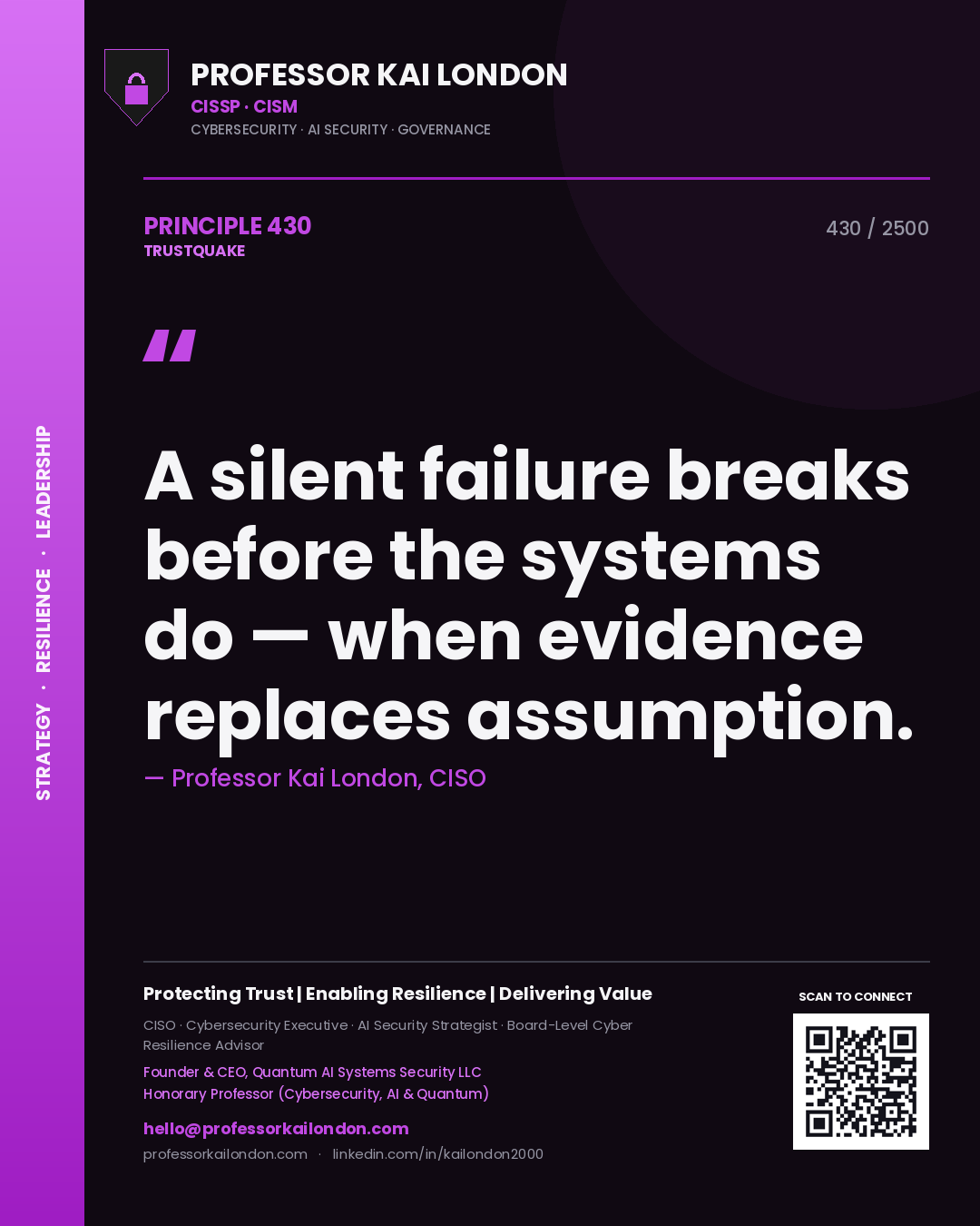 Professor Kai London principle 430: A silent failure breaks before the systems do — when evidence replaces assumption.
