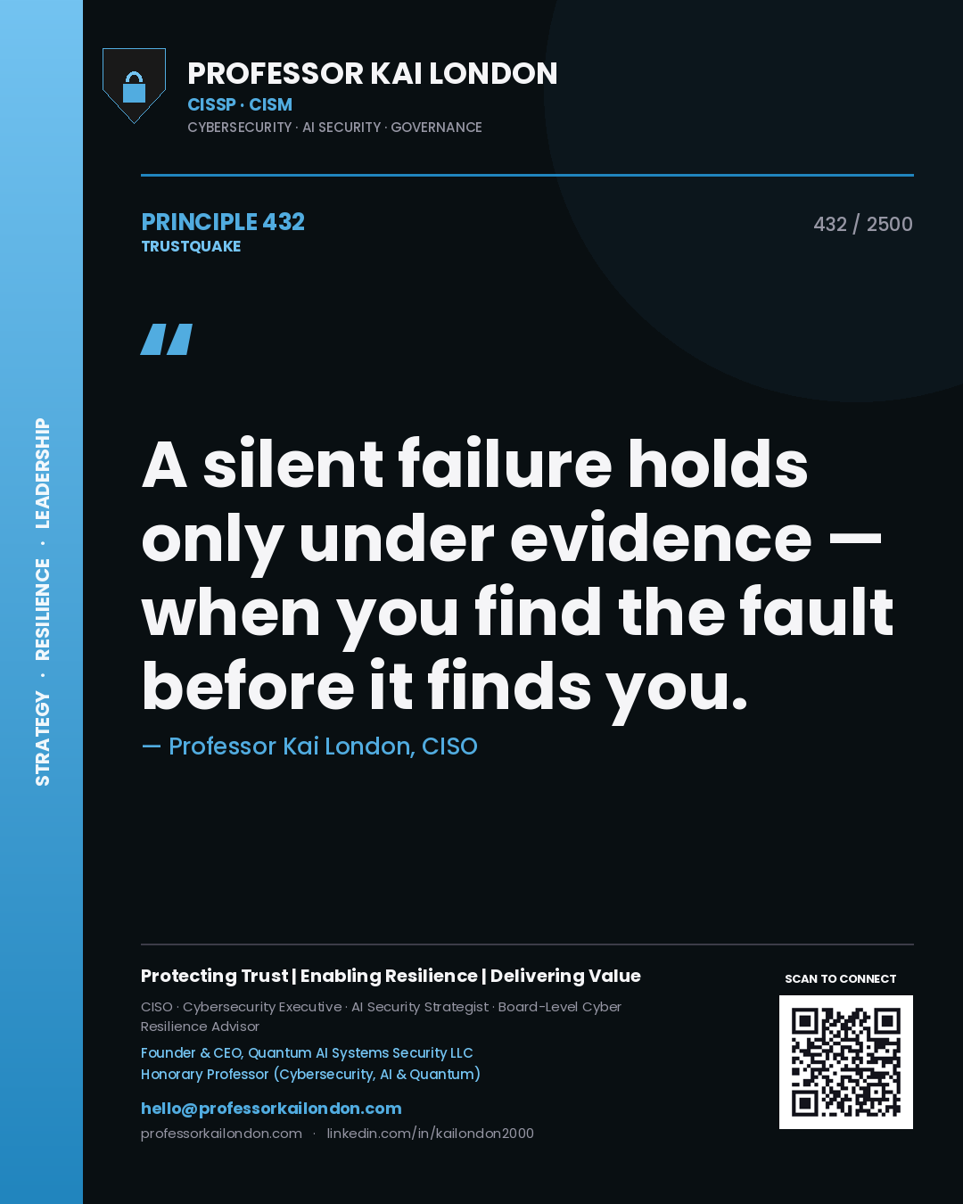 Professor Kai London principle 432: A silent failure holds only under evidence — when you find the fault before it finds you.
