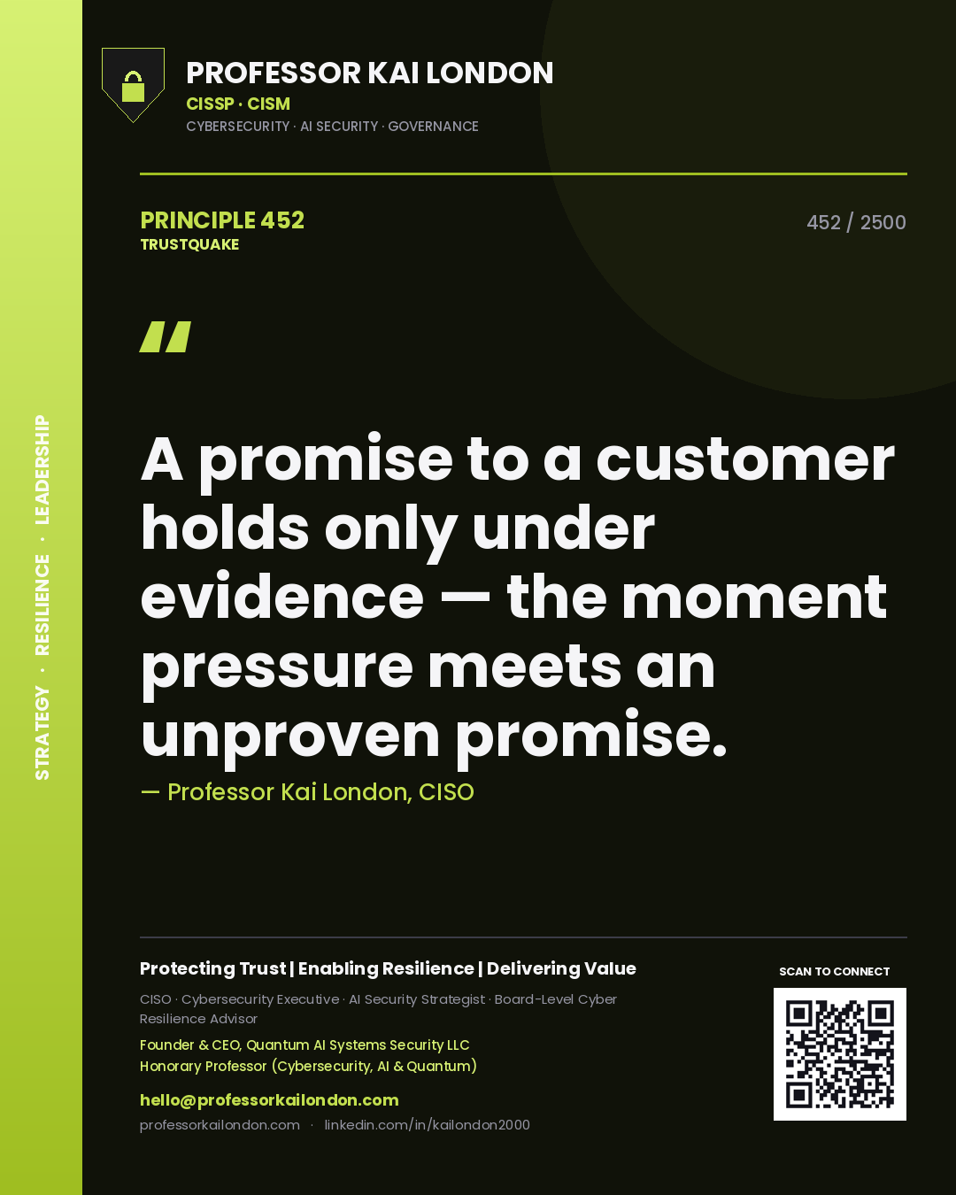 Professor Kai London principle 452: A promise to a customer holds only under evidence — the moment pressure meets an unproven promise.