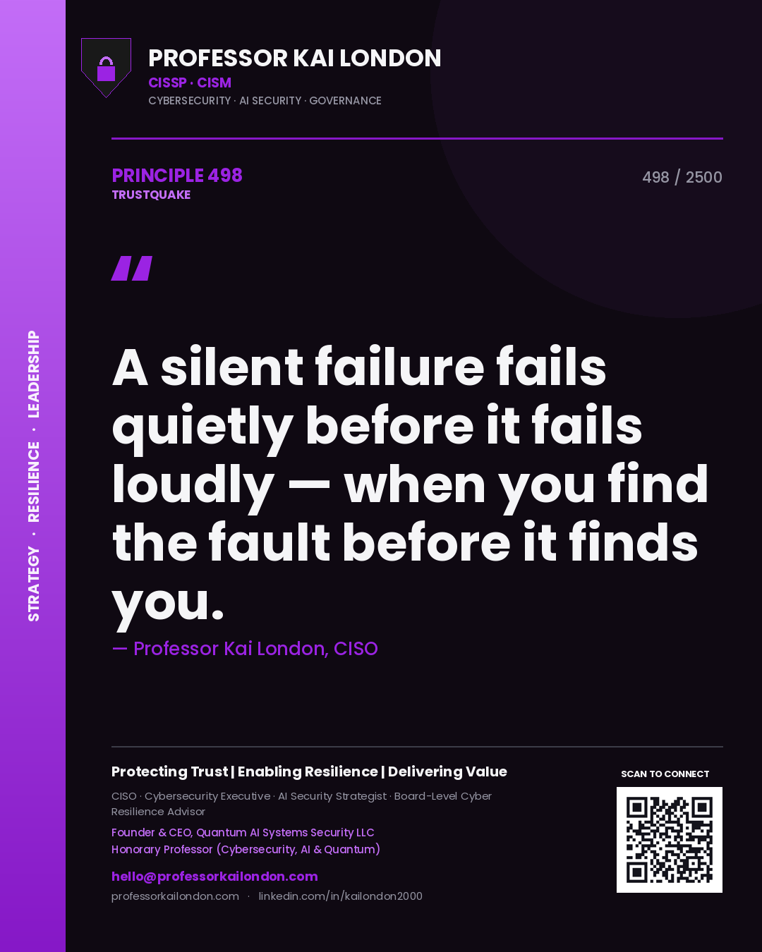 Professor Kai London principle 498: A silent failure fails quietly before it fails loudly — when you find the fault before it finds you.