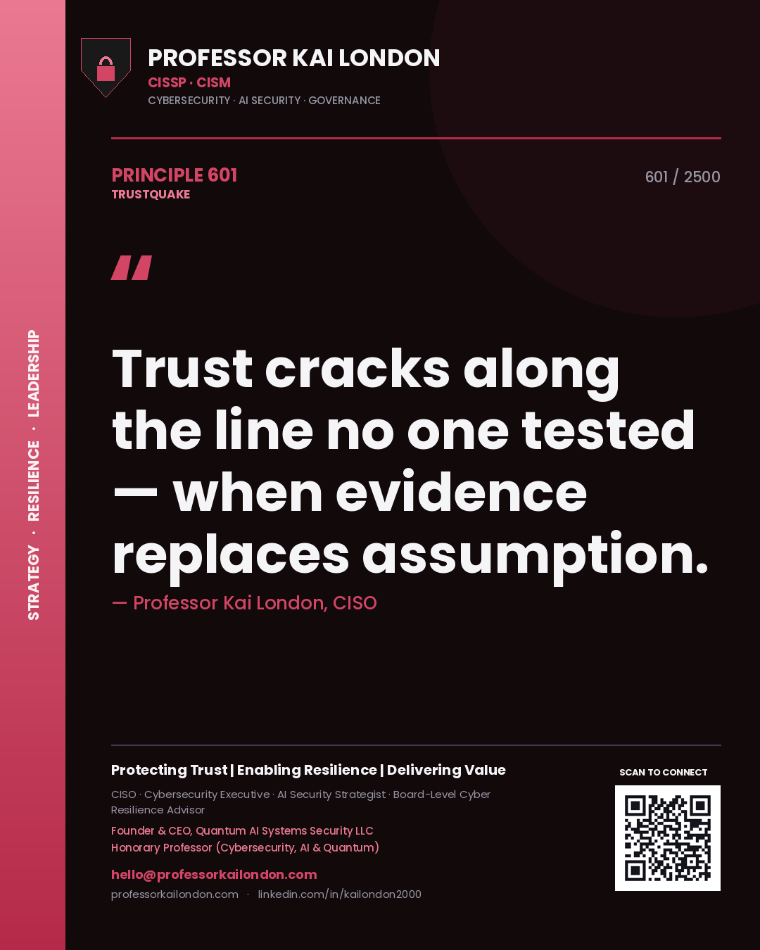 Professor Kai London principle 601: Trust cracks along the line no one tested — when evidence replaces assumption.