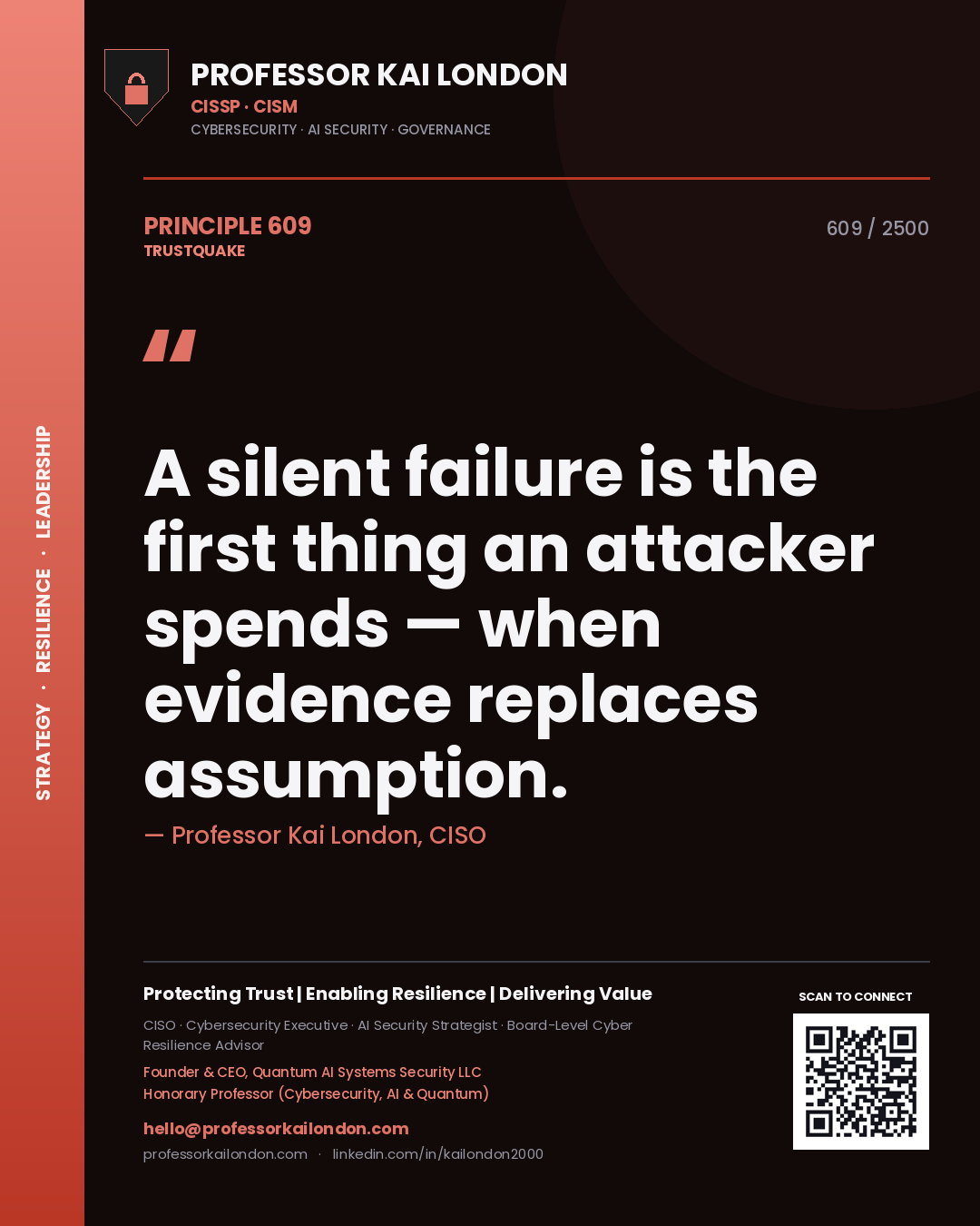 Professor Kai London principle 609: A silent failure is the first thing an attacker spends — when evidence replaces assumption.