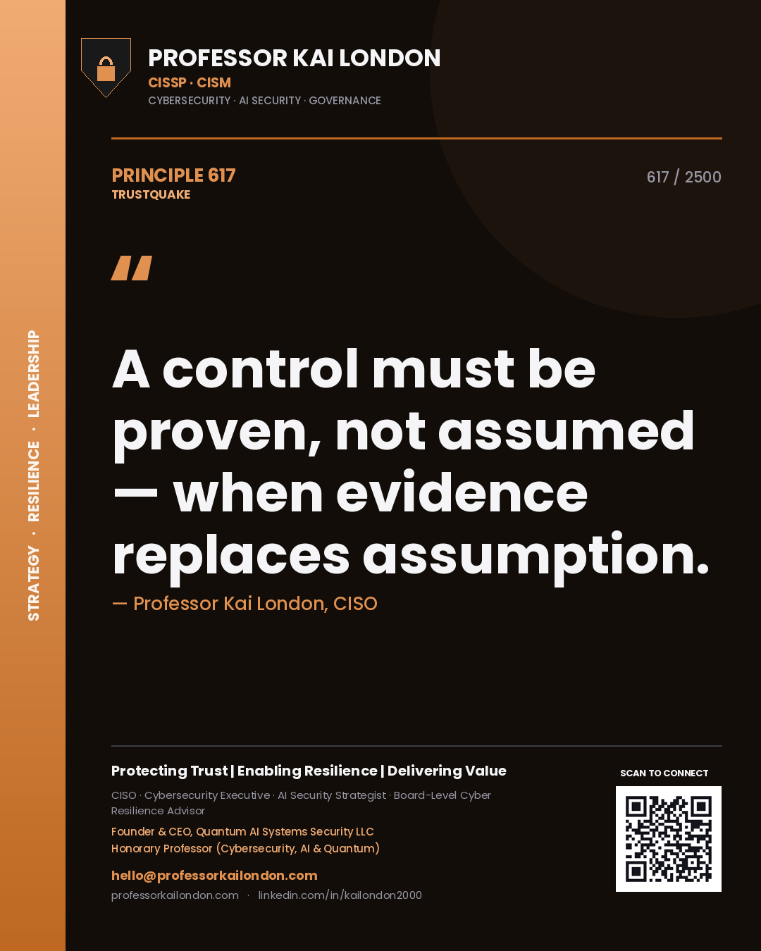 Professor Kai London principle 617: A control must be proven, not assumed — when evidence replaces assumption.