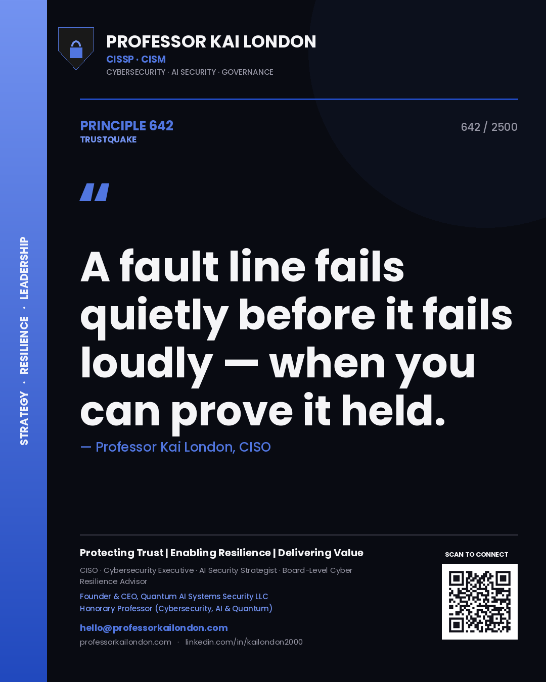 Professor Kai London principle 642: A fault line fails quietly before it fails loudly — when you can prove it held.
