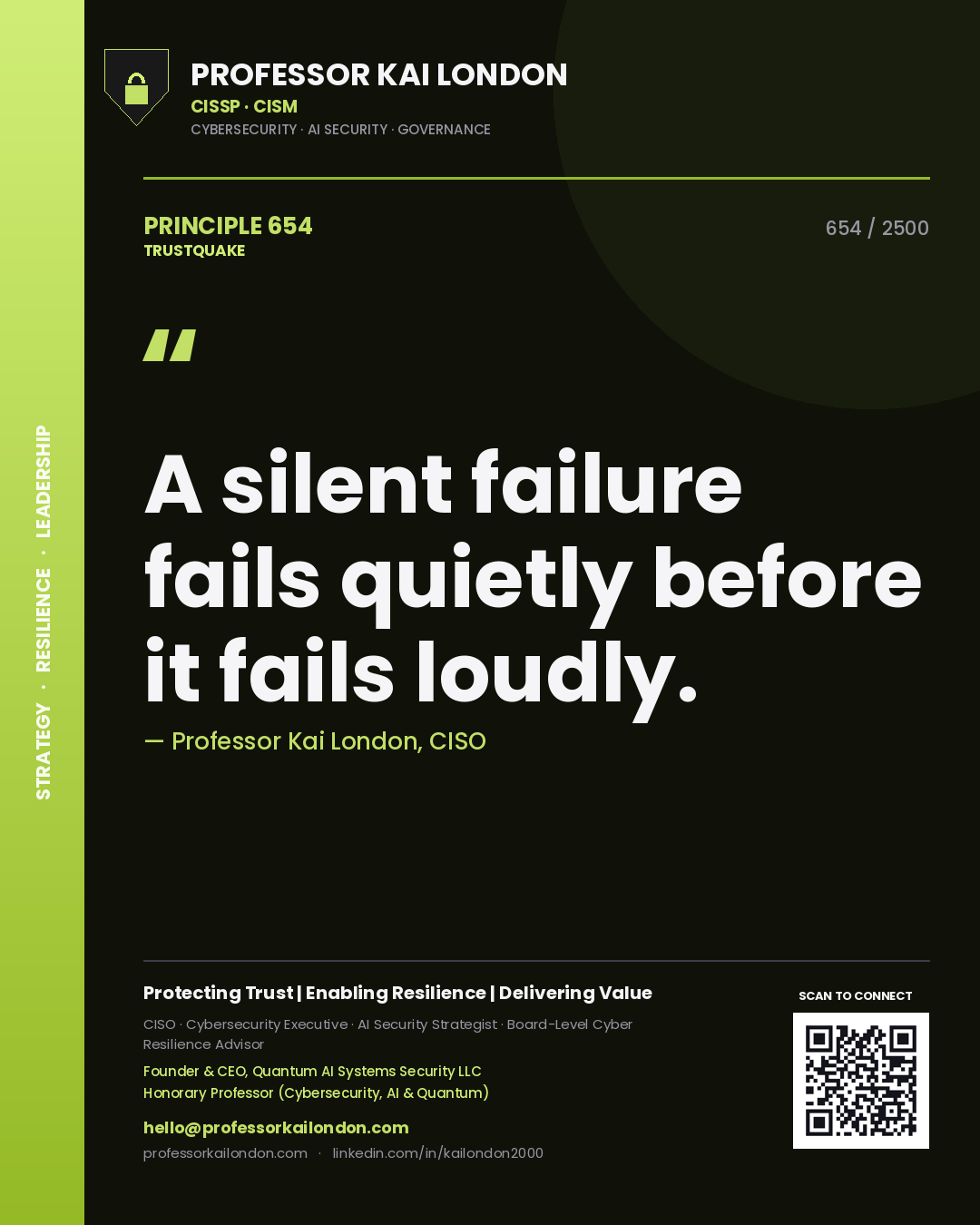 Professor Kai London principle 654: A silent failure fails quietly before it fails loudly.