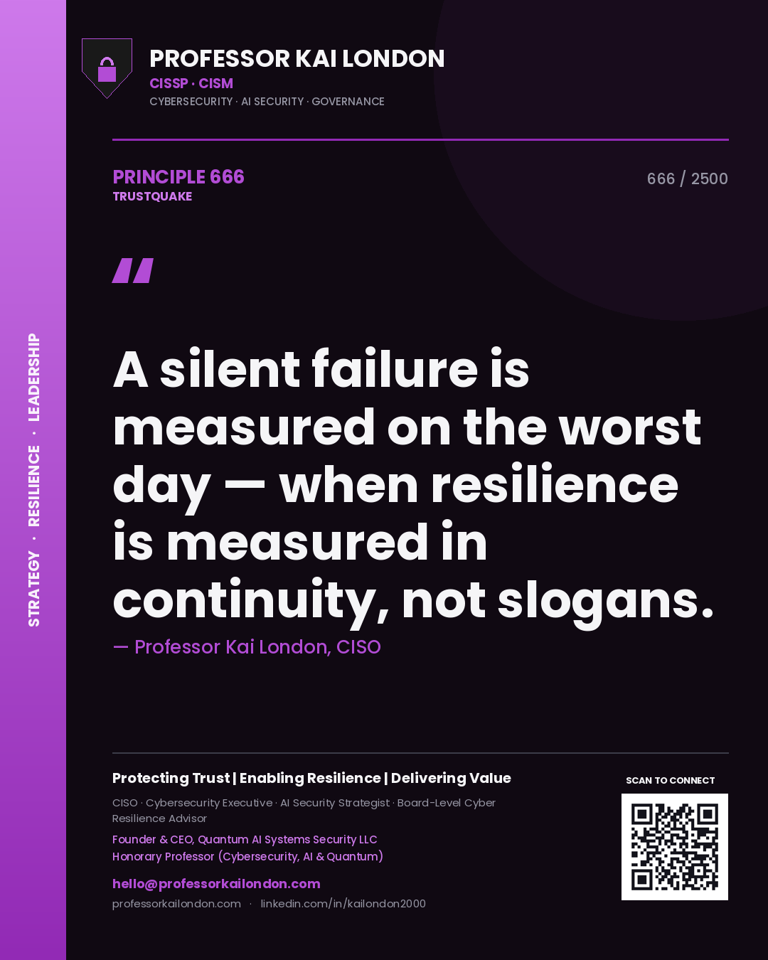 Professor Kai London principle 666: A silent failure is measured on the worst day — when resilience is measured in continuity, not slogans.