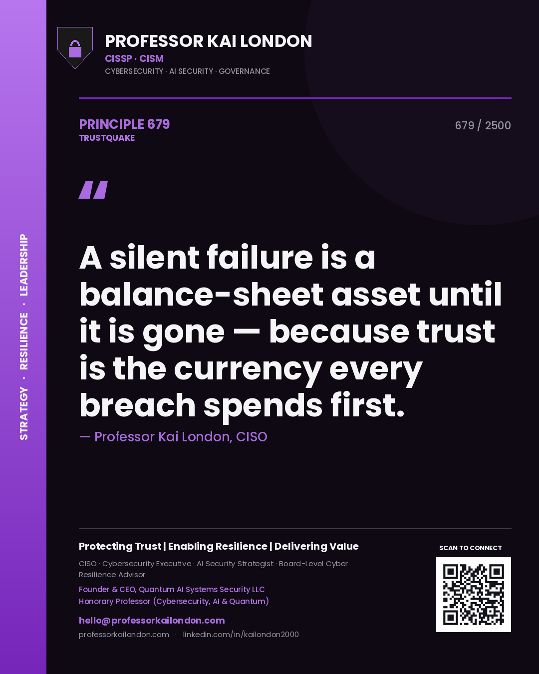 Professor Kai London principle 679: A silent failure is a balance-sheet asset until it is gone — because trust is the currency every breach spends first.