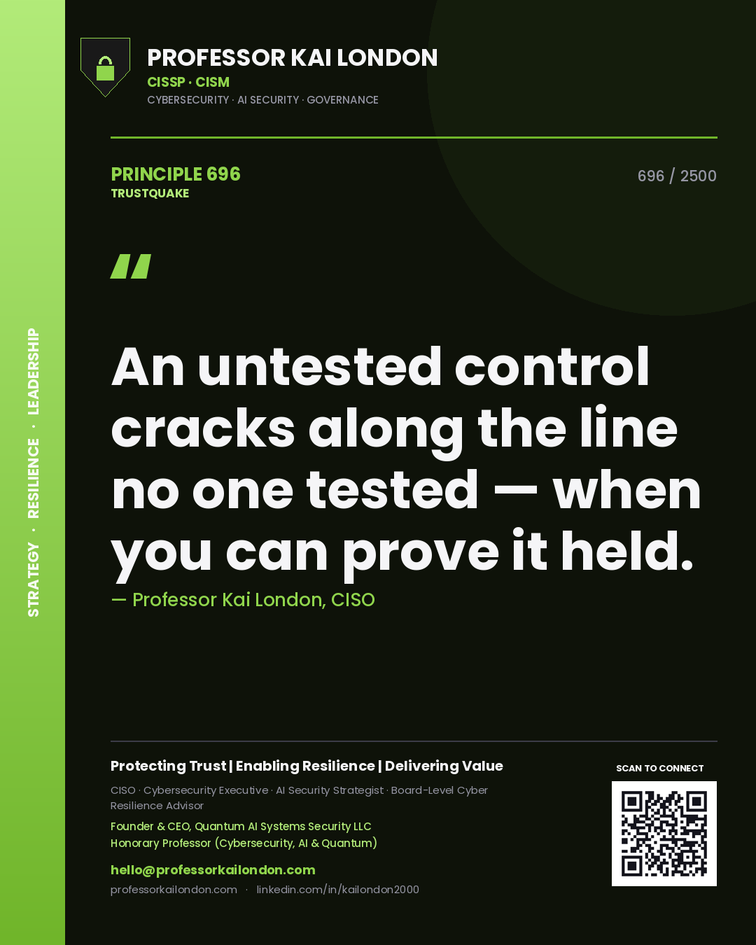 Professor Kai London principle 696: An untested control cracks along the line no one tested — when you can prove it held.