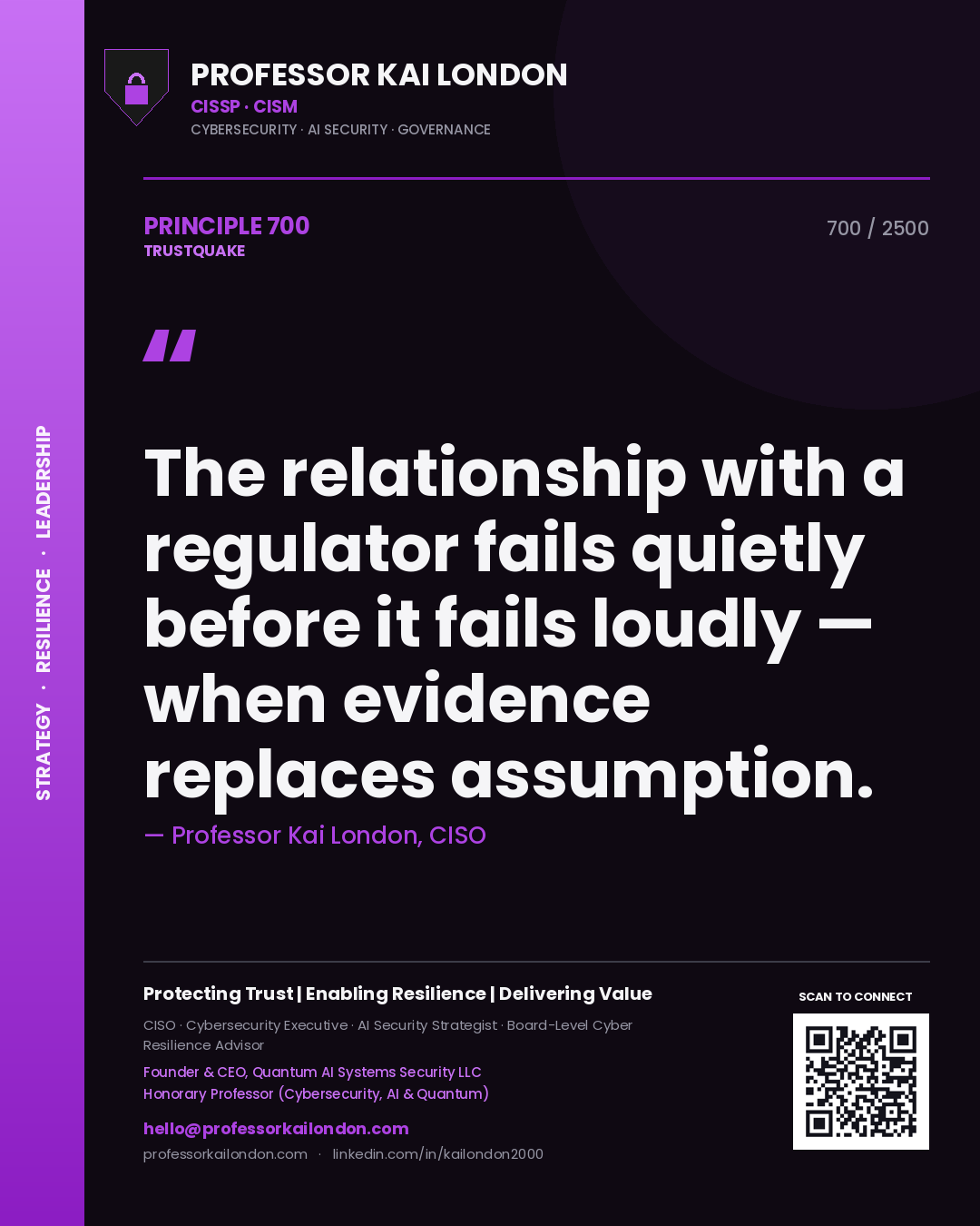 Professor Kai London principle 700: The relationship with a regulator fails quietly before it fails loudly — when evidence replaces assumption.