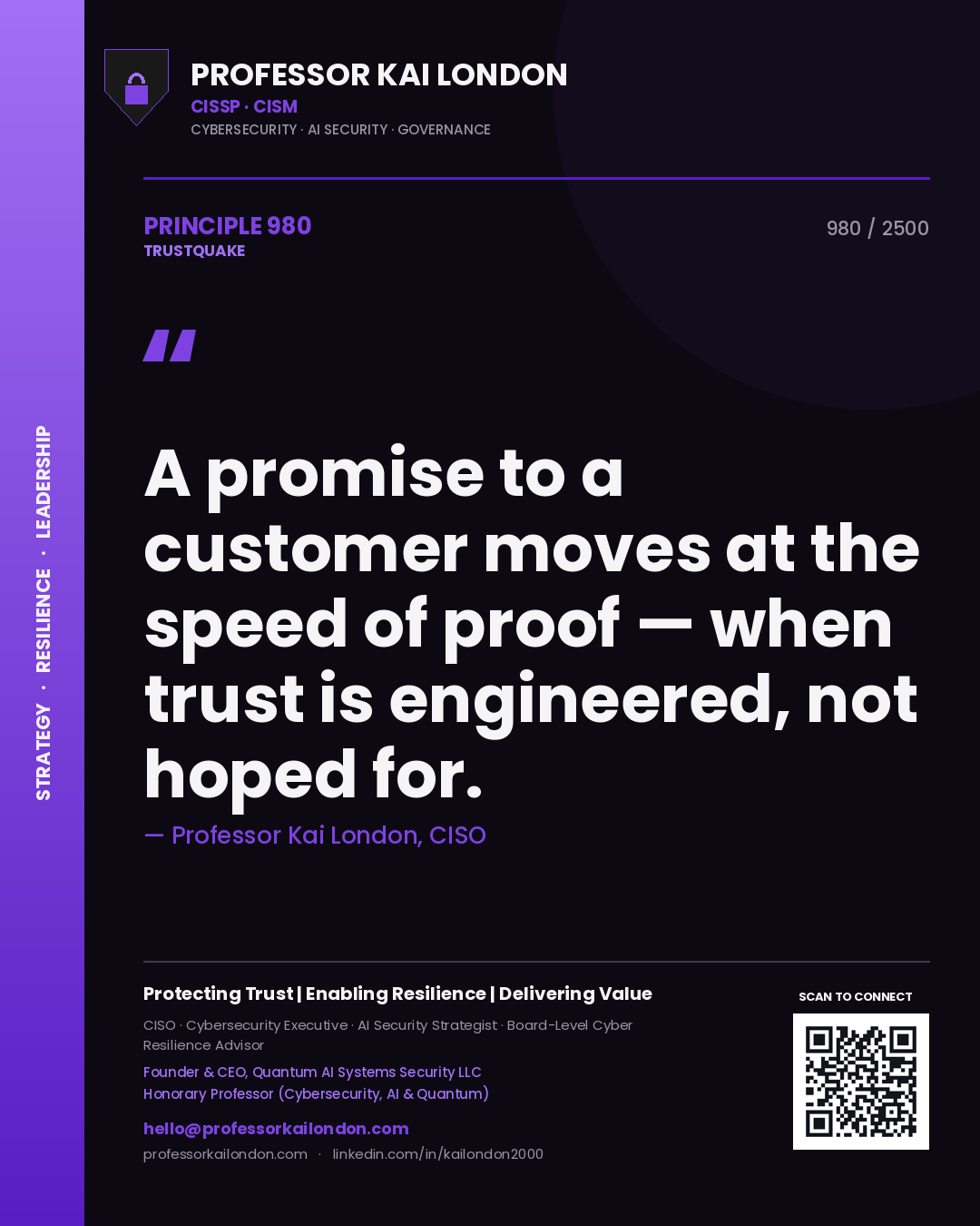 Professor Kai London principle 980: A promise to a customer moves at the speed of proof — when trust is engineered, not hoped for.