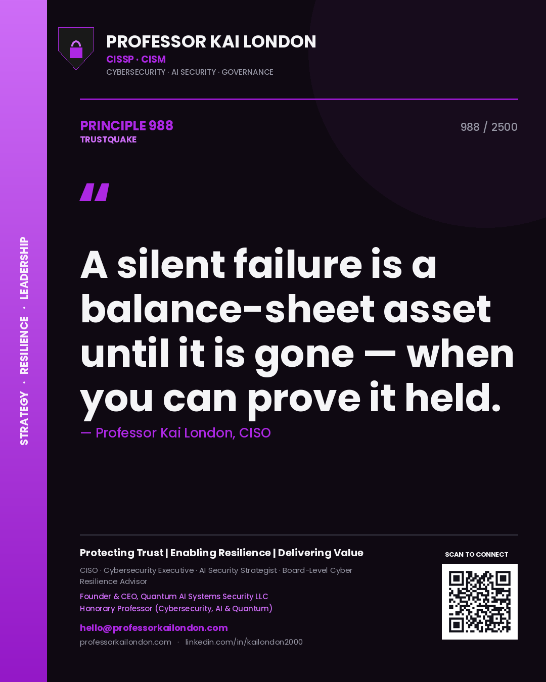 Professor Kai London principle 988: A silent failure is a balance-sheet asset until it is gone — when you can prove it held.